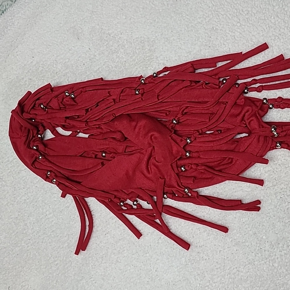 Red Beaded Wrap Scarf